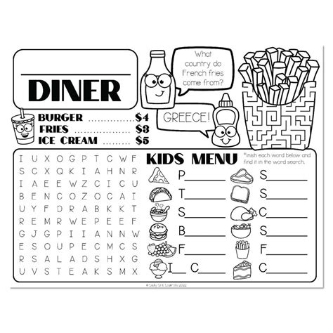 Classroom Transformation Restaurant Day Placemat Activity Page