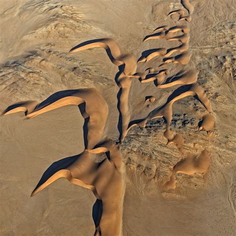 Namib Desert, Namibia. Aerial view of barchan dunes in the Namib Desert ...