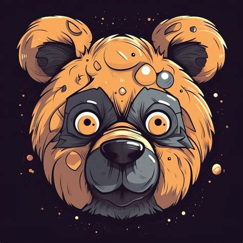 Um Desenho Animado De Um Urso Panda Olhos Amarelos E Um Fundo Preto