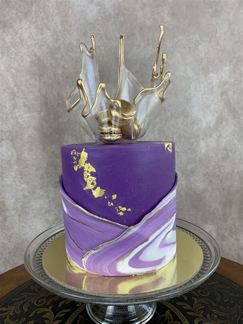 Purple Golden Sugar Cake For Elegant Birthday Celebration