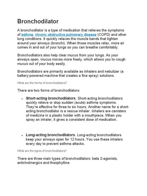 Bronchodilator | PDF | Asthma | Pharmacology