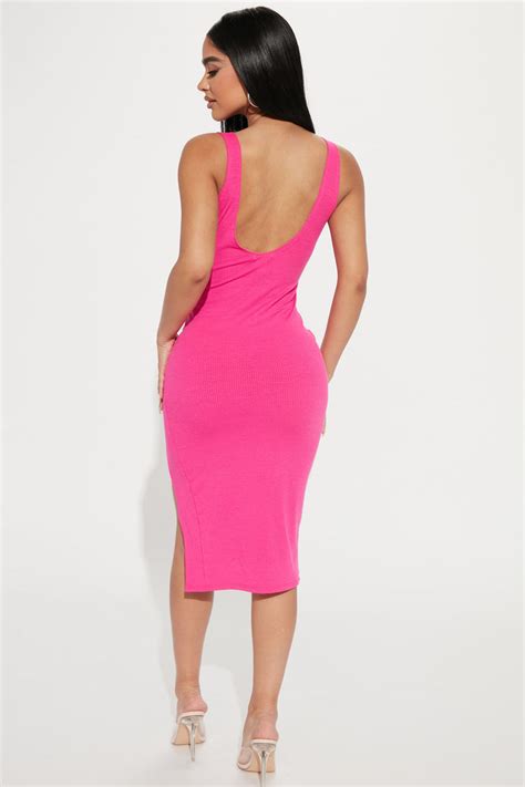 Kelsey Ribbed Midi Dress Hot Pink Fashion Nova Dresses Fashion Nova