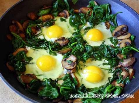 Eggs Spinach And Mushrooms Skillet Manila Spoon