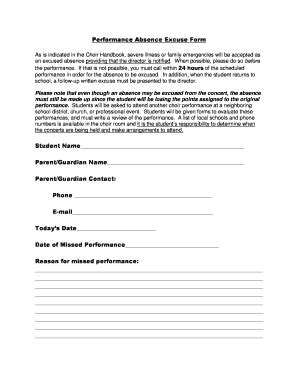 Fillable Online Performance Absence Excuse Form Fax Email Print Pdffiller