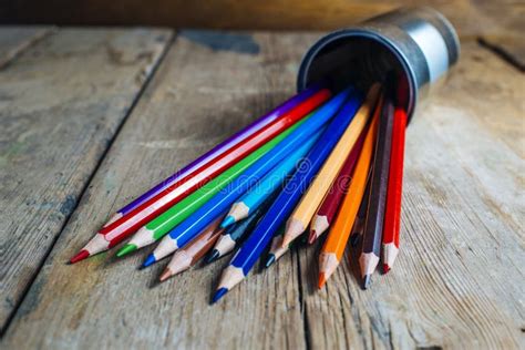 Colored Pencils On Wood Stock Photo Image Of Background