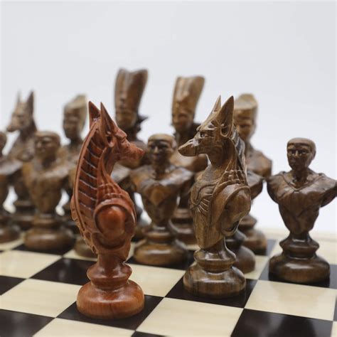 Engraved Wooden Ancient Egyptian Themed Chess Set Henry Chess Sets