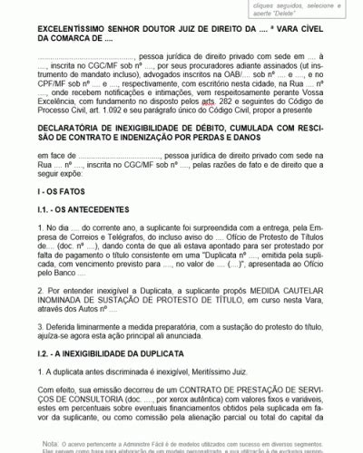 Modelo De Peti O A O Declarat Ria De Inexigibilidade De D Bito E