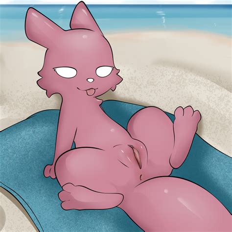 Rule 34 Beach Cdt2s Fan Character Female Feral Genitals Lying On Back On Towel Presenting