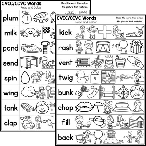 Cvcc And Ccvc Words Read And Colour Worksheets Top Teacher Worksheets Library