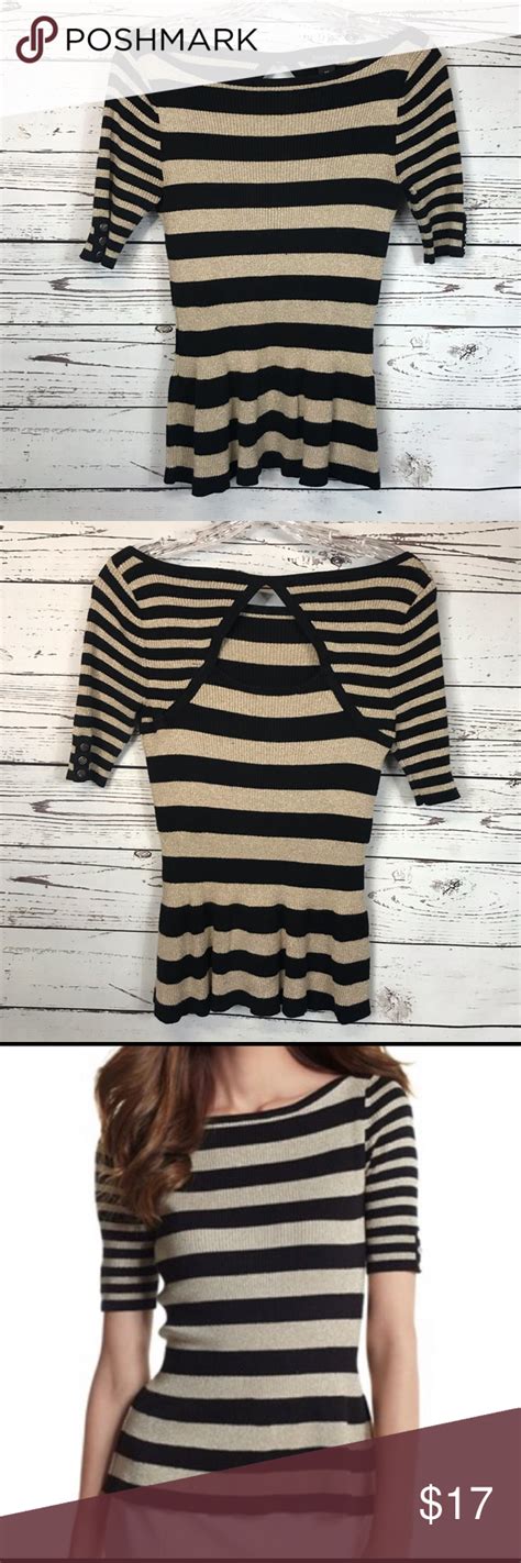 Whbm Gold Stripe Peplum Sweater Euc Xs Peplum Sweater Peplum Styles