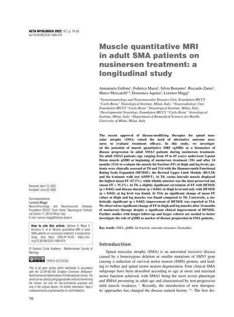 PDF Muscle Quantitative MRI In Adult SMA Patients On Nusinersen