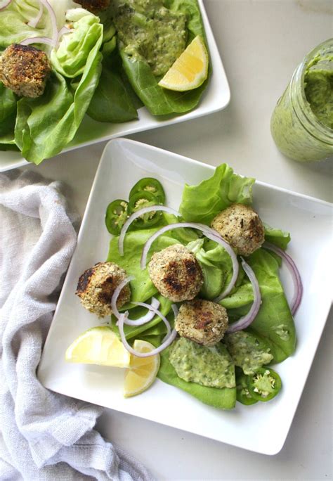 Vegan Meatball Salad With Creamy Dreamy Green Sauce This Savory Vegan