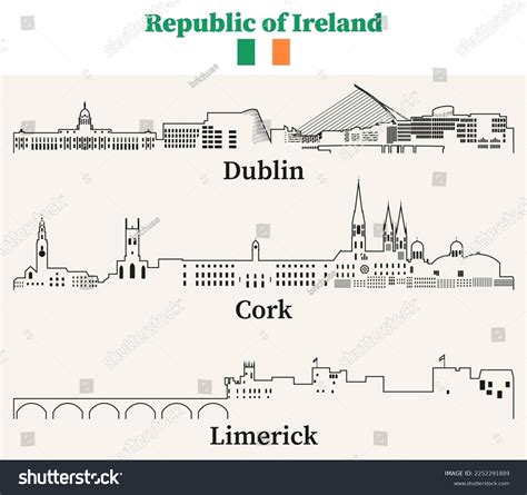 Republic Ireland Cities Outline Skylines Vector Stock Vector (Royalty ...