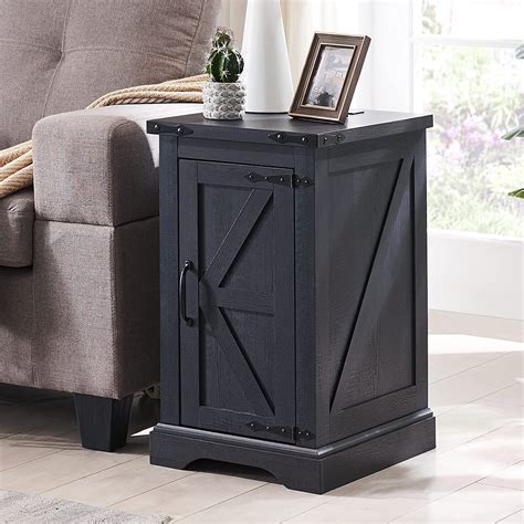 T4TREAM Nightstand With Charging Station Rectangular Farmhouse End