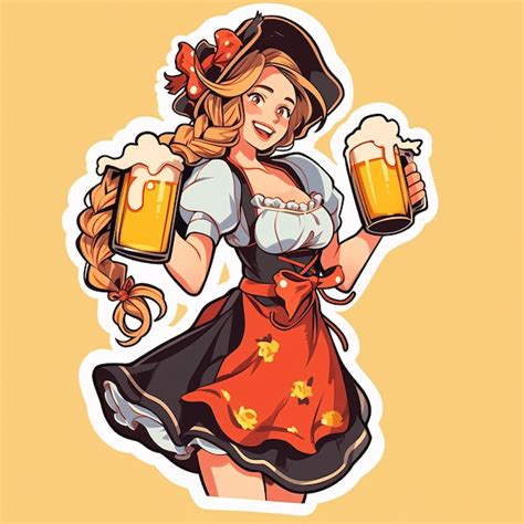 Premium Vector Beautiful Oktoberfest Female Waitress Holding Glass Of