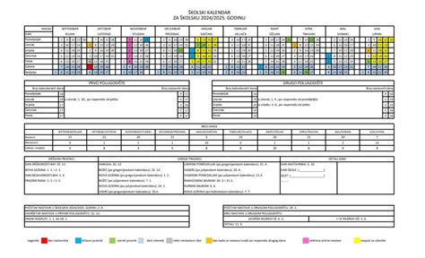 Školski Kalendar Za školsku 20242025 Godinu Ba