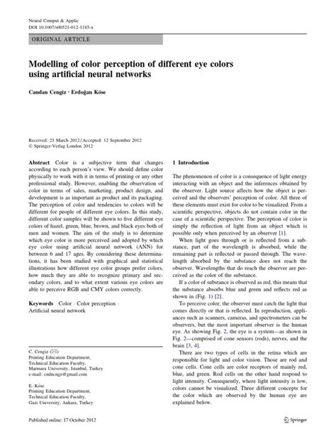 Modelling Of Color Perception Of Different Eye Colors Pdf Retina