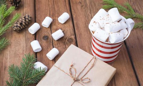 Sweet Hot Cocoa With Marshmallows Winter Christmas Drink On Wooden