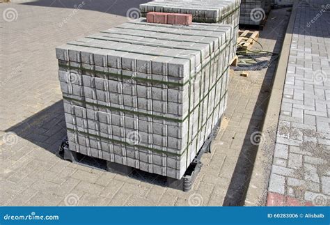 Pallet Of Concrete Grey Pavement Blocks Royalty Free Stock Image