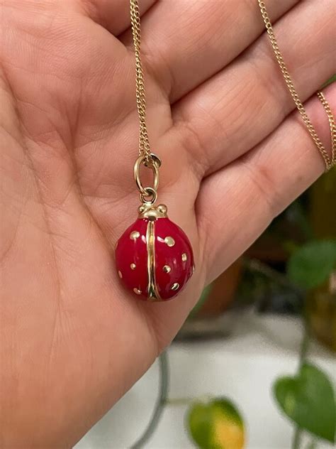 K Gold Ladybug Pendant Necklace Large Gem