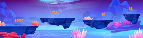 Game Level Background With Platforms Underwater In Sea Platforms