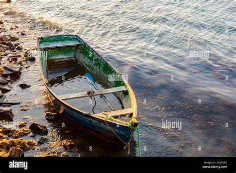 Old Wooden Fishing Boat At Sunset Stock Photo Alamy