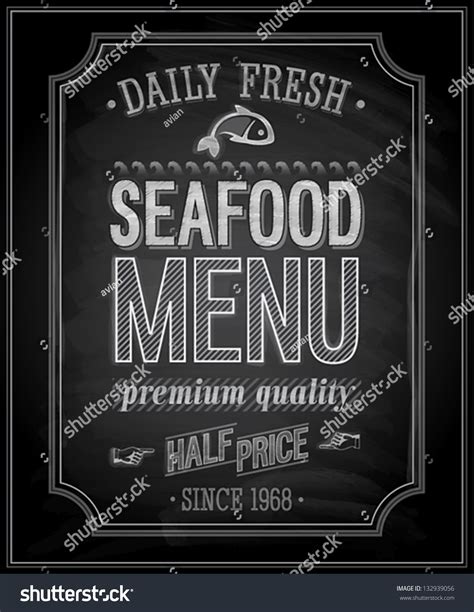 Seafood Poster Chalkboard Vector Illustration Stock Vector 132939056