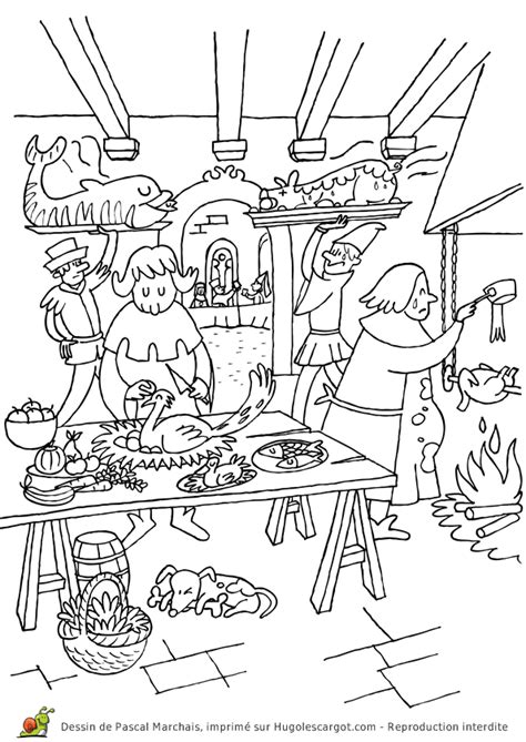 Coloriage Moyen Age Les Cuisines Sur Hugolescargot