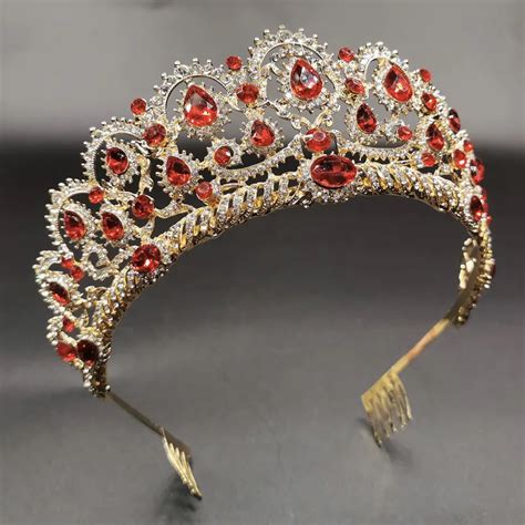 Rote Königin Krone Kristall Braut Tiaras Brautkrone Barock Stirnband