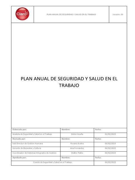 Plan Anual De Seguridad Y Salud En El Trabajo Pdf