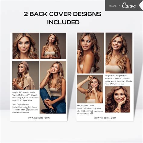 Model Comp Card Editable Fashion Model Zed Card Model Portfolio Template Fashion Resume Photo