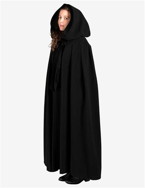 Unisex Black Cloak With Hood Pure Wool Venetian Carnival Costume