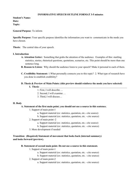 Speech Outline Template Word