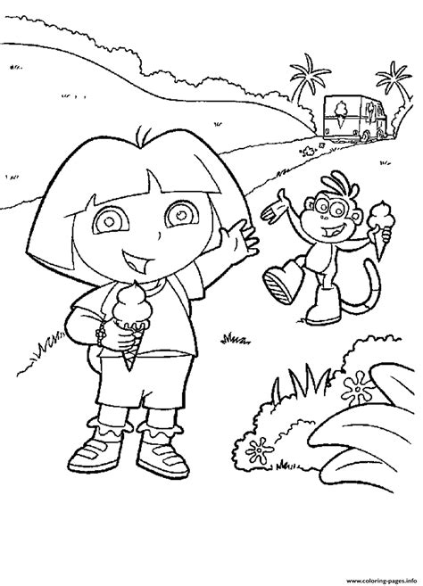 Dora And Boots Enjoying Ice Cream S7384 Coloring Pages Printable