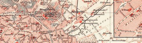 Alte Historische Stadtkarte Aachen Stadtplan Lithographie