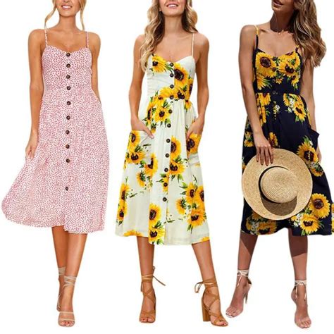 Casual Boho Style Midi Dresses Sunflower Pineapple Floral Print Summer