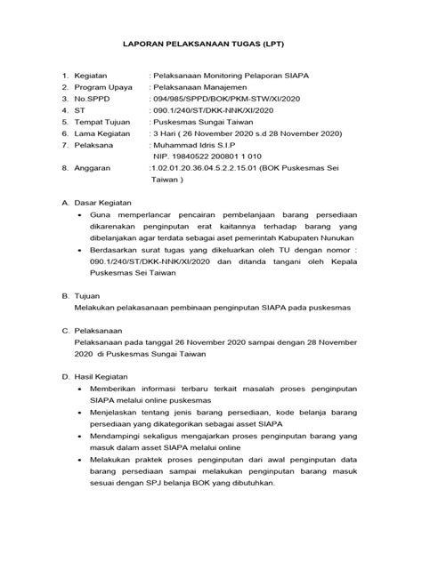 Laporan Pelaksanaan Tugas Pdf