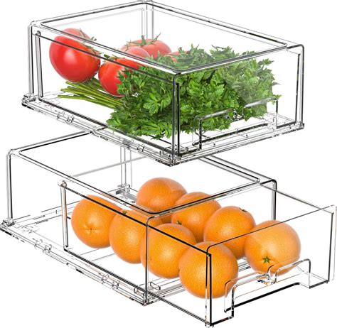 Amazon Bealy 2 Pack Stackable Refrigerator Organizer Bins Pull Out