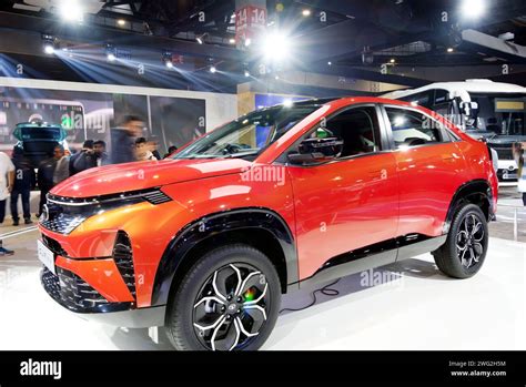 New Delhi February 1 2024 Tata Motors Curvv Car Is On Display At