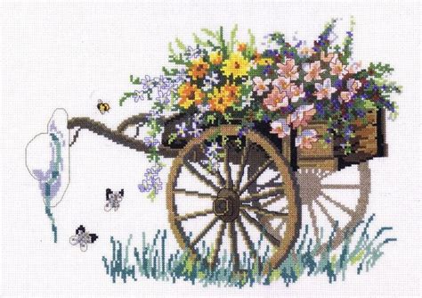 Flower Cart Cross Stitch Kit By Permin Of Copenhagen Cross Stitch