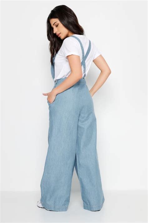 Pixiegirl Petite Womens Light Blue Denim Wide Leg Dungarees Pixiegirl