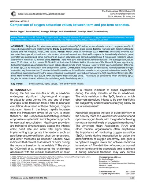 Pdf Comparison Of Oxygen Saturation Values Between Term And Pre Term