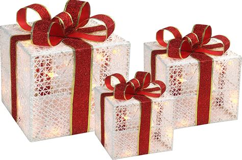 Set Of Lighted Gift Boxes Christmas Decoration Pre Lit Present With