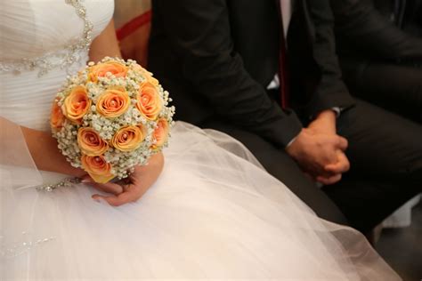 picture affection bride ceremony groom hands marriage veil