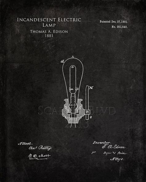 16 X 20 1881 Thomas Edison Incandescent Electric Lamp Patent Art Print