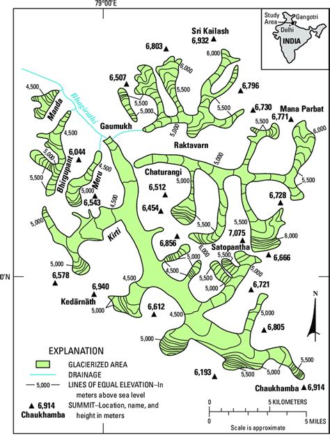 -Location map of Gangotri Glacier and associated glaciers. Modified... | Download Scientific Diagram