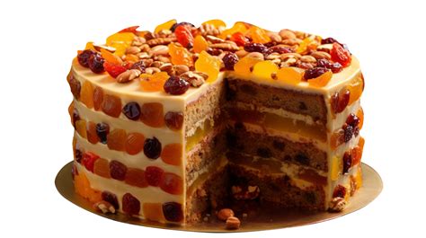 Delicious Dry Fruits Decorated Cake Isolated On Transparent Background