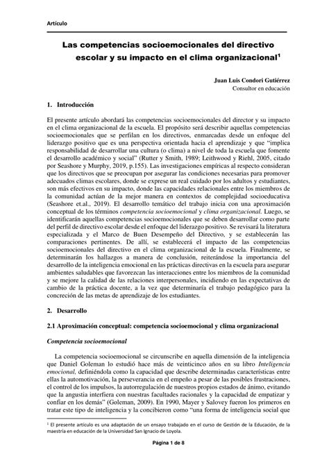 Pdf Las Competencias Socioemocionales Del Directivo Escolar Y Su