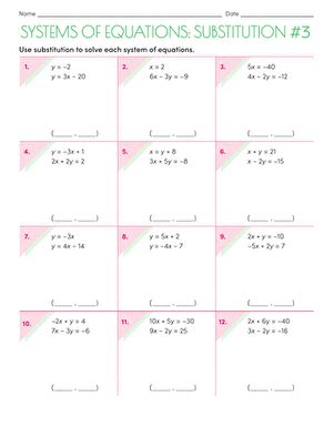 Systems Of Equations Substitution Interactive Worksheet