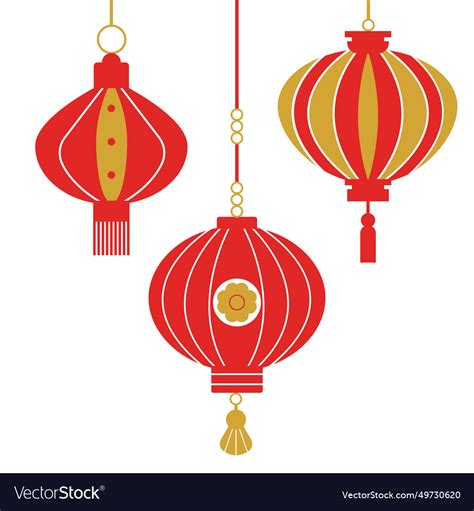 Red Chinese Lanterns With Tassels Royalty Free Vector Image